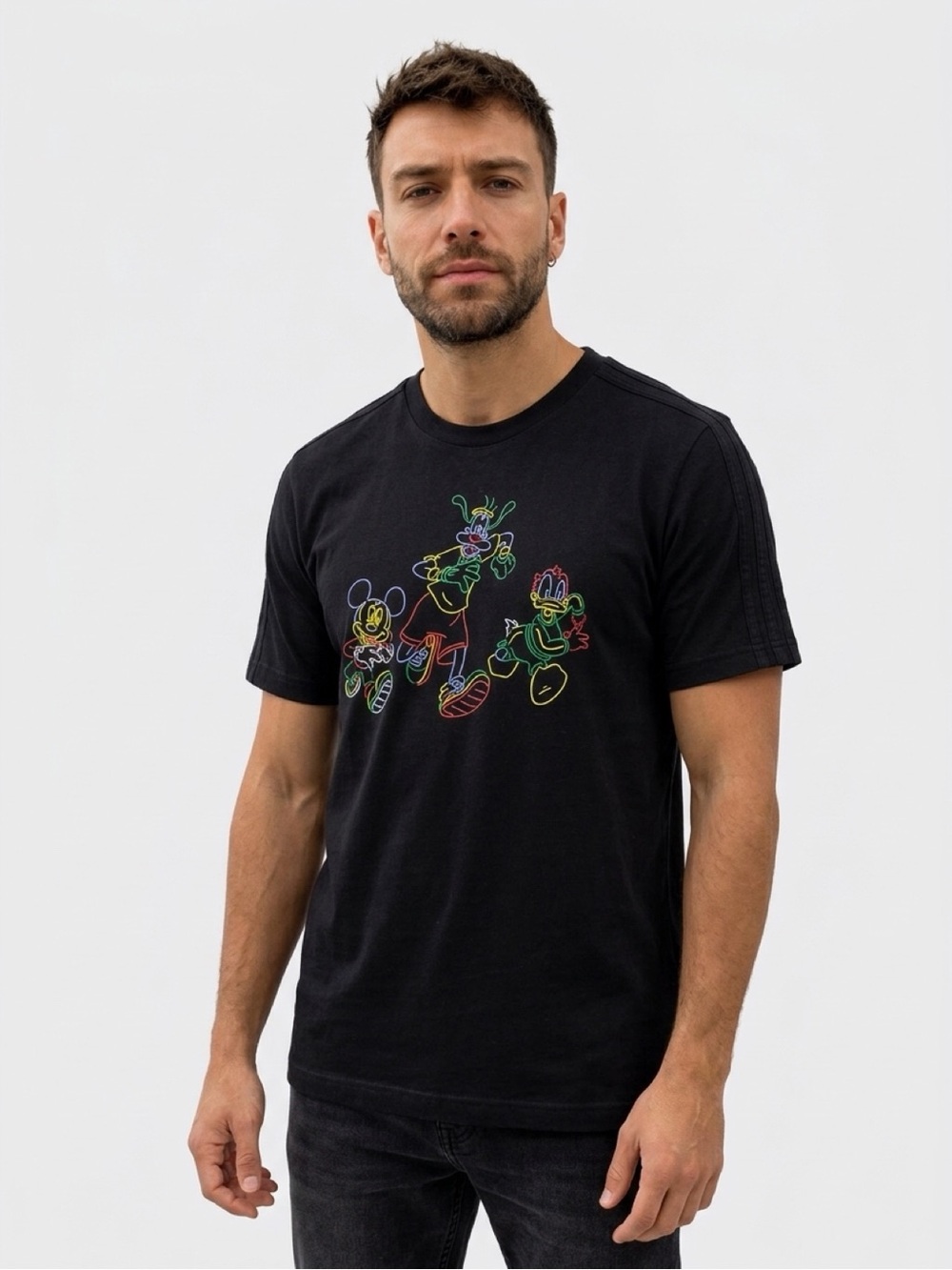 adidas Black Short-Sleeve Tee with Multicolor Trefoil Logo